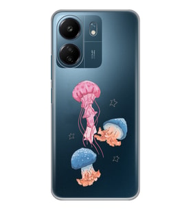 Xiaomi Redmi 13C Uyumlu Deniz Anası ve Mantar Tasarımlı Şeffaf Telefon Kılıfı