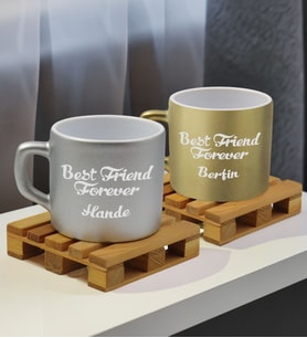 BK Gift Kişiye Özel İsimli Best Friend 2’li Gümüş ve Gold Renkli Middle Çay & Kahve Fincanı-1, Arkadaşa Hediye, Sevgiliye Hediye