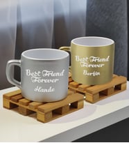 BK Gift Kişiye Özel İsimli Best Friend 2’li Gümüş ve Gold Renkli Middle Çay & Kahve Fincanı-1, Arkadaşa Hediye, Sevgiliye Hediye