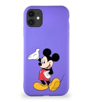 Apple iPhone 11 Soft Premier Kapak Mickey Mouse-C Tasarımlı Silikon Kılıf - Mor (Şeffaf)