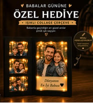 Babalar Günü Hediyesi Kişiye Özel Kolaj 4 Fotoğraflı ve Mesajlı Nostaljik LED Işıklı Anı Çerçevesi Babaya Hediye