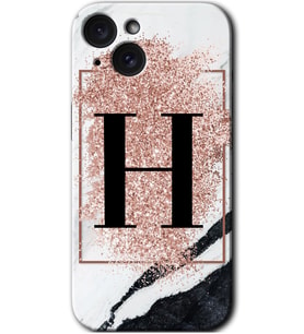 İphone 15 Plus Kılıf HD Desen Baskılı Kılıf - Pembe Mermer Desenli H Harfi