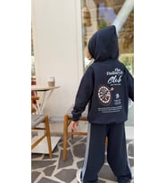 Şerit ve Sırt Baskı Detaylı Antrasit Erkek Çocuk Kapüşonlu Sweatsihrt & Eşofman Takım 3İp