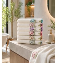 Bukle Nakışlı 50x90 cm Küpeli El Havlusu 6 Adet %100 Pamuk Yumuşak ve Emici Şık Tasarım