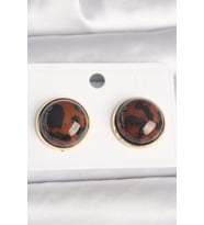 Pirinç Gold Renk 3D Daire Leopar Model Kadın Küpe - TJ-BKP10347