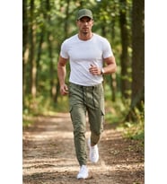 DeepSEA Erkek Slim Fit Likralı Lacivert Kargo Jogger Pantolon – İpli Bel Lastikli Paça 1601569