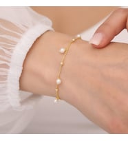 925 Ayar Gümüş Sallantılı İnci Bileklik (Gold)