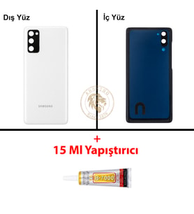 Samsung S20 Fe Beyaz Arka Pil Kapağı Batarya Kapağı Lazer Kesim + B-7000 Yapıştırıcı