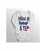 Unisex Bebek Beyaz Dikkat Öpücük 5 Tl Baskılı Zıbın Body