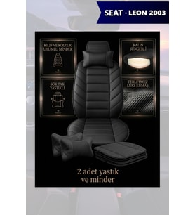 leon 2003 Koltuk ve Kılıf uyumlu Lüks Minder Siyah Yastık 2 Minder 2 Yastık