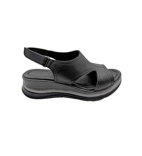Diamelle - Kadın Hakiki Deri Cırtcırtlı Sandalet - SİYAH - 38