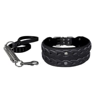 Markapet Elegance Deri İşlemeli Lüks Köpek Tasma Seti XL 7 cm*60-68 cm Siyah