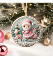 Yılbaşı Çam Ağacı Süsü - 3D Tasarımlı UV Baskılı - Noel Baba ve Geyik