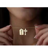 Kişiye Özel İsim Haç Sembol Kolye 925K Gümüş (Gold)