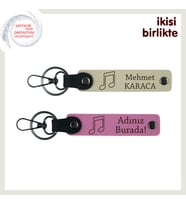 Müzik Ruhunu Taşıyanlara Hediye, Kişisel İsimli Nota Temalı Anahtarlık Takımı, Sütlü Kahve-Pembe