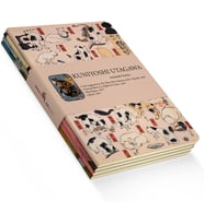 Animals Series - A5, Kuniyoshi Utagawa 4'lü Defter Seti II, Çizgisiz, Toplam 256 Sayfa, Her biri 64 Sayfa, Tel Dikiş, Esnek Kapak, Oval Kenar, Tuval Doku, 60 gram, Sarı Krem Renk