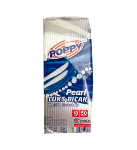 Poppy Plastik Tek Kullanımlık Lüks Bıçak - 18 Cm. - 3.40 Gram - Şeffaf - 50 Adetlik Paket