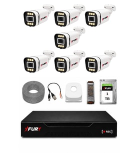 FURY 7 Kameralı 5MP Lens 1080P 6 Warm LED Renkli Gece Görüşlü Güvenlik Kamera Sistemi 1TB 1606