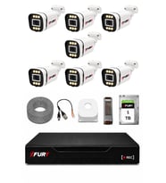 FURY 7 Kameralı 5MP Lens 1080P 6 Warm LED Renkli Gece Görüşlü Güvenlik Kamera Sistemi 1TB 1606