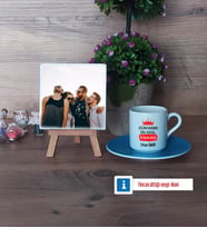 Arkadaşa Hediye Fotoğraflı Dekoratif Taş, Ahşap Altlıklı Türk Kahvesi Fincanı HediyeDoğum Günü Hediyesi (Model 5)