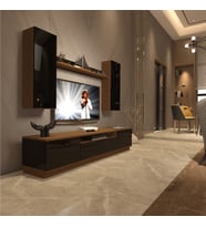 Decoraktiv Trendstyle 5DS Mdf Tv Ünitesi Tv Sehpası - Ceviz Siyah (Siyah - Ceviz)