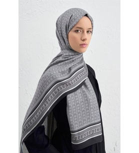 Armine İpek Tensel Monogram Şal  1 (Siyah-Gri)