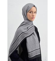 Armine İpek Tensel Monogram Şal  1 (Siyah-Gri)