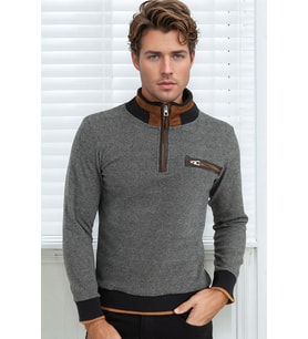Dewberry Erkek Pamuklu Sweatshirt Siyah-Beyaz 9039 Günlük Üst Giyim, Hafta Sonu Kombini, Seyahat Gardırobu