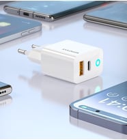 Lexroo Blue Moon PD 30Watt Hızlı Şarj Aleti, A + C Girişli, Beyaz, USB A ve Type C Çıkışlı