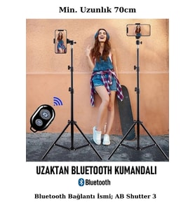 Bluetooth Kumandalı 210 cm Tripod Telefon ve Kamera Tutucu ile Güçlü ve Esnek Çekimler