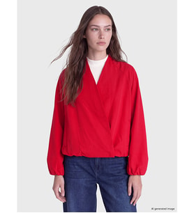 LCW Modest Kırmızı Kruvaze Yaka Oversize Kadın Yağmurluk