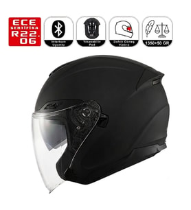 OF669 Mat Black Motosiklet Kaskı Güneş Vizörlü Yarım Açık Motorcu Kask