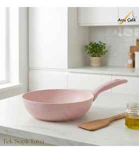 ARZU ÇELİK 18 Cm Granit Tek Saplı Tava - Pembe