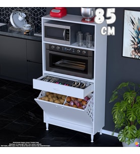 Eliusta Vela 85 cm Fırın Dolabı Açık 2 Raflı 2 Göz Sepetli Çok Amaçlı Mutfak Kiler Banyo Dolabı 85x163x32 cm