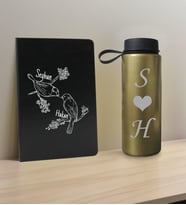 BK Gift Sevgiliye Özel İsimli Siyah Defter ve Gold Cam Matara Hediye Seti-6, Sevgiliye Hediye, Sevgililer Günü, Yeni İş Hediyesi