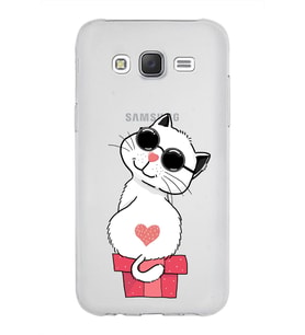 Samsung Galaxy J5 Kapak Cool Cat Tasarımlı Şeffaf Silikon Kılıf