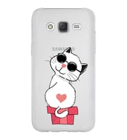Samsung Galaxy J5 Kapak Cool Cat Tasarımlı Şeffaf Silikon Kılıf