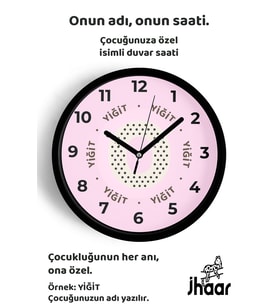 İsme Özel O Harfli Pembe Çocuk Odası Duvar Saati Orta Boy 30 cm Siyah Camlı Sessiz