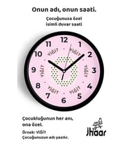 İsme Özel O Harfli Pembe Çocuk Odası Duvar Saati Orta Boy 30 cm Siyah Camlı Sessiz