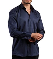 Lacivert Rahat Kesim Micro Kumaş Kol Düğmeli Regular Fit Erkek Gömlek - 190-12