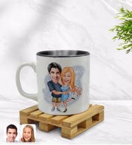 BK Gift Kişiye Özel Sevgililer Karikatürlü İçi Siyah Renkli Kupa Bardak Model 14