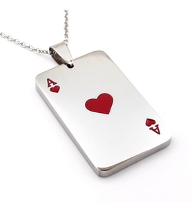 Kupa As İskambil Poker Paslanmaz Parlak Çelik Erkek Zincir Kolye Q0960