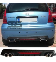 Citroen C3 Difüzör Arka Tampon Eki 4 Egzoz Çıkışlı Siyah Lüx Tip