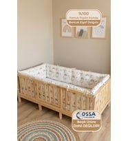 Montessori ve Beşik İçin 4 Kenar Koruma Seti Beyaz Gok Desen Pamuk Poplin Kumaş (Gökkuşağı)