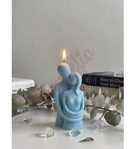 Mumelia Candles Sarılmış Çift - Doğal Soya Blok Dekoratif Mum - Açık Mavi