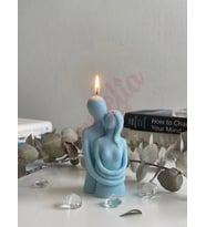 Mumelia Candles Sarılmış Çift - Doğal Soya Blok Dekoratif Mum - Açık Mavi