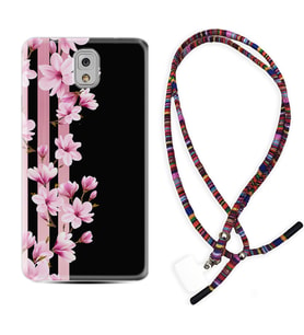 Samsung Note 3 4 5 8 9 20 Ultra 10 Lite Kılıf Boyun Asklı Rasta Silikon Pink Flowers 3 1393