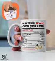 Kişiye Özel Muhteşem Sevgili Gerçekleri Baskılı Premium Porselen Kupa - GDTK-901024