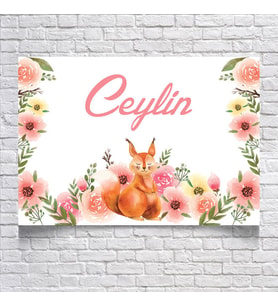 Çiçekli Sincap Temalı Doğum Günü Afişi