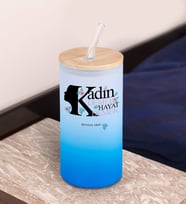 BK Gift Kadınlar Gününe Özel İsimli Mavi Renk Pipetli Buzlu Cam Bardak 600ml - 1, 8 Mart Kadınlar Günü